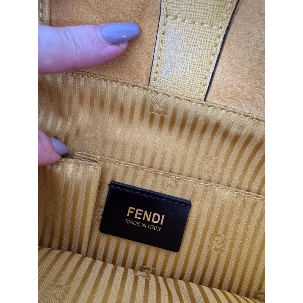 Fendi 2Jours Yellow Textured Leather Large Satchel Gold Hardware with Twilly#834 - Picture 7 of 16